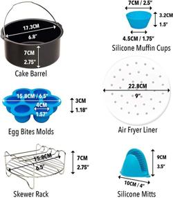 img 2 attached to 🍽️ 15PCS Air Fryer Accessories for Instant Vortex, Cosori, Gowise, Gourmia, Ninja, Dash Air Fryer - Fits 4.0-6QT, Includes Cake Pan, Silicone Baking Cups, Skewer Rack, Parchment Paper