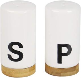 img 4 attached to 🧂 Home Basics SP37213 Salt & Pepper Shakers Set - White/Bamboo/Black