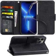 📱 arae iphone 13 pro max case wallet - black flip cover with card holder & wrist strap logo