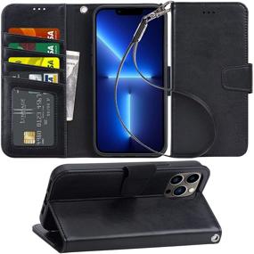 img 4 attached to 📱 Arae iPhone 13 Pro Max Case Wallet - Black Flip Cover with Card Holder & Wrist Strap