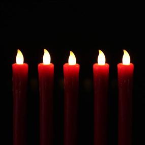 img 3 attached to 🕯️ Set of 5 Red Flameless Taper Candles with Timer, Battery Operated, Push-Activated, Wax Drip, Warm White Light, Remote Control and Batteries Included (10" Height)