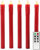 🕯️ set of 5 red flameless taper candles with timer, battery operated, push-activated, wax drip, warm white light, remote control and batteries included (10" height) logo