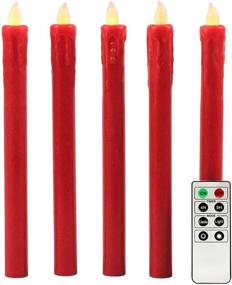 img 4 attached to 🕯️ Set of 5 Red Flameless Taper Candles with Timer, Battery Operated, Push-Activated, Wax Drip, Warm White Light, Remote Control and Batteries Included (10" Height)