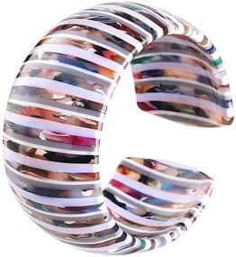 img 1 attached to 🌈 Colorful Tortoiseshell Acrylic Resin Rainbow Cuff Bangle Bracelet - Statement Jewelry for Women and Girls - Vintage Wide C-Shaped Plastic Wristband with Mottled Leopard Print