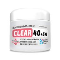 👣 clear 40 +sa мочевиновый гель - 40% мочевины + 2% салициловой кислоты, 4 унции с чайным деревом и кокосовым маслом, алоэ вера - средство от мозолей и мозолей, смягчает треснувшие пятки, стопы, локти, руки, ногти, обеспечивает улучшенное увлажнение по сравнению с мочевиновыми кремами. логотип