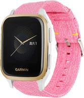 🌸 pink youkei breathable nylon woven band for garmin venu sq smartwatch - compatible replacement accessory logo