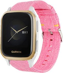 img 2 attached to 🌸 Pink Youkei Breathable Nylon Woven Band for Garmin Venu Sq Smartwatch - Compatible Replacement Accessory