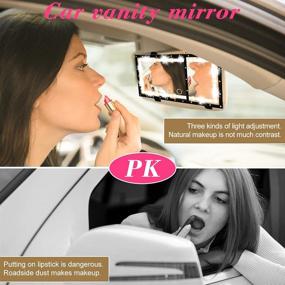 img 1 attached to 💄 Car Vanity Mirror with LED Lights: Enhance Makeup Application & Sun-Shading - Rechargeable Black 2