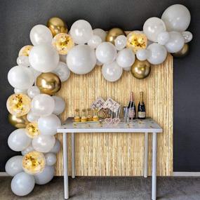 img 1 attached to 🎈 White Gold Balloon Garland Kit with Tinsel Curtain & Balloons for Wedding, Birthday Party by JOYYPOP