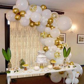 img 3 attached to 🎈 White Gold Balloon Garland Kit with Tinsel Curtain & Balloons for Wedding, Birthday Party by JOYYPOP