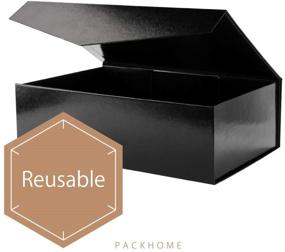 img 2 attached to 🎁 PACKHOME Большие подарочные коробки с крышками - 14x9.5x4.5 дюйма - магнитное закрытие - прочные и складывающиеся - глянцевый черный, текстура травы - набор из 5 штук.