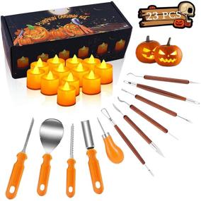 img 4 attached to Halloween Pumpkin Carving Kit, 11-Piece Tools Set + 12 LED Pumpkin Candles Lights | Premium Stainless Steel Pumpkin Cutting Knives for Halloween Decoration