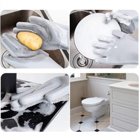 img 1 attached to ✋ Kingrol 3 Pairs Silicone Scrubber Gloves for Kitchen, Bathroom, Car, Pet Care - Magic Dishwashing Gloves, Cleaning Brush Scrubber Gloves