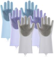 ✋ kingrol 3 pairs silicone scrubber gloves for kitchen, bathroom, car, pet care - magic dishwashing gloves, cleaning brush scrubber gloves logo