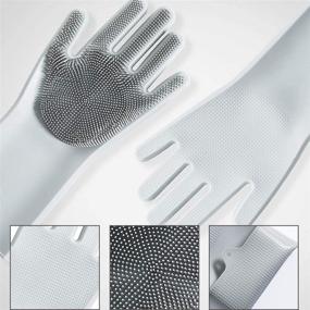 img 3 attached to ✋ Kingrol 3 Pairs Silicone Scrubber Gloves for Kitchen, Bathroom, Car, Pet Care - Magic Dishwashing Gloves, Cleaning Brush Scrubber Gloves