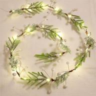 🎄 mengnan christmas garland lights - 6ft 20leds pine branch white berries string lights, battery operated for indoor outdoor garden gate, winter holiday fireplace, xmas tree new year décor логотип