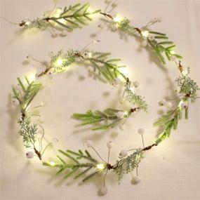 img 4 attached to 🎄 MENGNAN Christmas Garland Lights - 6ft 20LEDs Pine Branch White Berries String Lights, Battery Operated for Indoor Outdoor Garden Gate, Winter Holiday Fireplace, Xmas Tree New Year Décor