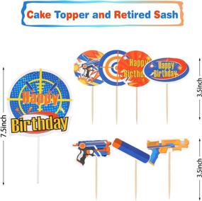 img 1 attached to 🎯 53 Piece Dart War Birthday Banner Party Decorations Set - Dart Gun Birthday Supplies with Paper Flower Pom Pom, Hanging Swirls, Latex Balloons, Tassel Garland, Cake Cupcake Topper