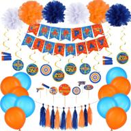 🎯 53 piece dart war birthday banner party decorations set - dart gun birthday supplies with paper flower pom pom, hanging swirls, latex balloons, tassel garland, cake cupcake topper logo