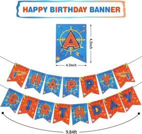 img 3 attached to 🎯 53 Piece Dart War Birthday Banner Party Decorations Set - Dart Gun Birthday Supplies with Paper Flower Pom Pom, Hanging Swirls, Latex Balloons, Tassel Garland, Cake Cupcake Topper