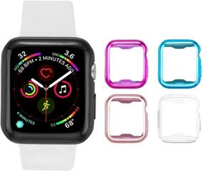 img 4 attached to Набор из 4 чехлов Tranesca для Apple Watch 38 мм с встроенным HD прозрачным ультратонким защитным экраном из TPU, совместимый с Apple Watch Series 2 и Apple Watch Series 3 38 мм - прозрачный+розовый+синий+фиолетовый