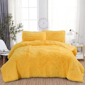 img 4 attached to Yellow Queen Luxury Solid Color Plush Shaggy Ultra Soft Warm and Durable Cozy Faux Fur Crystal Velvet Fluffy Comforter Set with Pillow Covers - A Nice Night Fuzzy Bedding Comforter for Better Sleep Experience