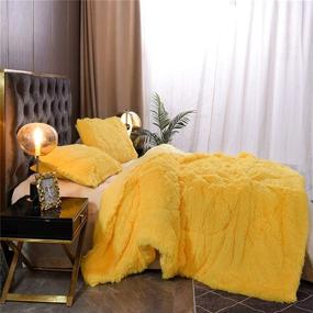 img 2 attached to Yellow Queen Luxury Solid Color Plush Shaggy Ultra Soft Warm and Durable Cozy Faux Fur Crystal Velvet Fluffy Comforter Set with Pillow Covers - A Nice Night Fuzzy Bedding Comforter for Better Sleep Experience