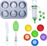 🧁 curious chef kids cookware - 16-piece cupcake & decorating kit: real utensils, dishwasher safe, bpa-free, non-stick tin, liners, silicone mixing spoon, frosting spreader, decorator tube & more! (multicolor, child) logo