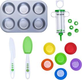img 4 attached to 🧁 Curious Chef Kids Cookware - 16-Piece Cupcake & Decorating Kit: Real Utensils, Dishwasher Safe, BPA-Free, Non-stick Tin, Liners, Silicone Mixing Spoon, Frosting Spreader, Decorator Tube & More! (Multicolor, Child)