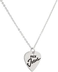 img 2 attached to 🎸 Inspiration Pendant Necklace featuring Jesus Christ Guitar Pick by Lux Accessories