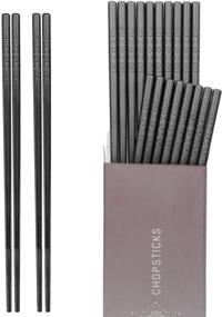 img 4 attached to 🥢 Hiware 10 Pairs Fiberglass Chopsticks - Reusable, Dishwasher Safe, 9 1/2 Inches - Black: The Perfect Set for Asian Dining