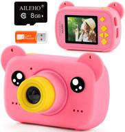 📸 aileho kids camera pink - digital children cameras cartoon bear - 8m 1080p video recorder girls toys - birthday gifts for girls age 3 4 5 6 7 8 with 8g card - toddler camera lcd screen 2 inch logo