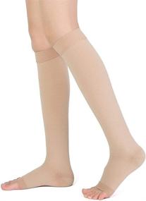 img 2 attached to TOFLY Compression Stockings (Pair), Medical Grade Firm 20-30mmHg Support, Opaque, Unisex, Open Toe Knee High Compression Socks for Varicose Veins, Edema, Shin Splints, Nursing, Travel - Beige L