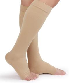 img 3 attached to TOFLY Compression Stockings (Pair), Medical Grade Firm 20-30mmHg Support, Opaque, Unisex, Open Toe Knee High Compression Socks for Varicose Veins, Edema, Shin Splints, Nursing, Travel - Beige L