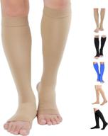 tofly compression stockings (pair), medical grade firm 20-30mmhg support, opaque, unisex, open toe knee high compression socks for varicose veins, edema, shin splints, nursing, travel - beige l логотип