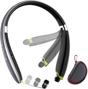 img 4 attached to LOVOCOO [2021 Upgraded] Neckband Bluetooth Headset with Retractable Earbuds - Wireless Noise Cancelling Earphones for Sports & Office (Grey) + Carry Case