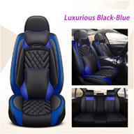 🦌 luxurious black-blue outos luxury leather lucky deer auto car seat covers: 5 seats full set with universal fit logo