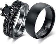 💍 loversring bridal ring sets his and hers women's 18k black gold plated cz men's titanium wedding band set logo