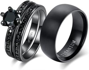 img 4 attached to 💍 LoversRing Bridal Ring Sets His and Hers Women's 18k Black Gold Plated CZ Men's Titanium Wedding Band Set