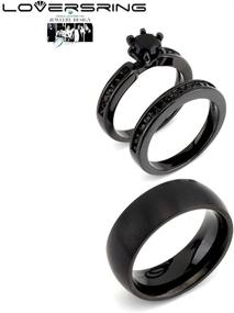 img 3 attached to 💍 LoversRing Bridal Ring Sets His and Hers Women's 18k Black Gold Plated CZ Men's Titanium Wedding Band Set