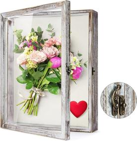 img 4 attached to 🌸 TJ.MOREE Flowers Shadow Box Display Case: 13x16 Vintage Farmhouse Deep Picture Frame with Glass Door in White - Perfect for Wedding Bouquets, Memorabilia, and Keepsake Photos