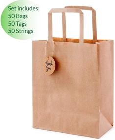 img 3 attached to OSpecks Medium Brown Kraft Paper Shopping Bags Bulk: Handle, Thank You Tags, Qty 50 Pcs, Size 8x4.75x10 In