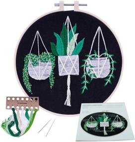 img 4 attached to Vibrant Floral Embroidery Kits: Complete Starter Set with Colorful Flower and Plant Designs, Hoop, Thread, Stamped Cloth, and Tools