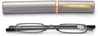mini slim reading glasses with pen clip tube case - lightweight portable readers for easy carrying logo