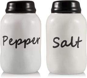 img 4 attached to 🍽️ Ceramic Farmhouse Salt and Pepper Shakers Set - Adorable Home Kitchen Table Decor, Ideal for Cooking, RV, Camping, BBQ - 2 Piece, 4 Ounce Set