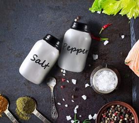 img 2 attached to 🍽️ Ceramic Farmhouse Salt and Pepper Shakers Set - Adorable Home Kitchen Table Decor, Ideal for Cooking, RV, Camping, BBQ - 2 Piece, 4 Ounce Set