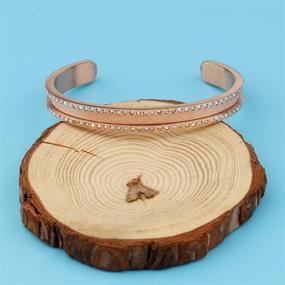 img 1 attached to Stainless Steel Rhinestone Elastic Hair tie Bracelet - Zuo Bao Brushed Grooved Edges for Women & Girls