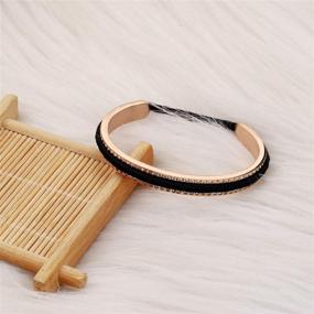 img 2 attached to Stainless Steel Rhinestone Elastic Hair tie Bracelet - Zuo Bao Brushed Grooved Edges for Women & Girls