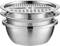 🥗 3-in-1 stainless steel kitchen tool: yardwe rice washing bowl, vegetable mandoline slicer, and multi-purpose drain basket logo