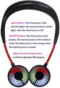 img 1 attached to 🏞️ PGYFIS Hand-Free Neckband Fan with LED Light - Portable Personal Fan Necklace with Dual Wind Head - Mini USB Battery Rechargeable - Headphone Design Wearable Fan for Travel, Office, Home (Black)